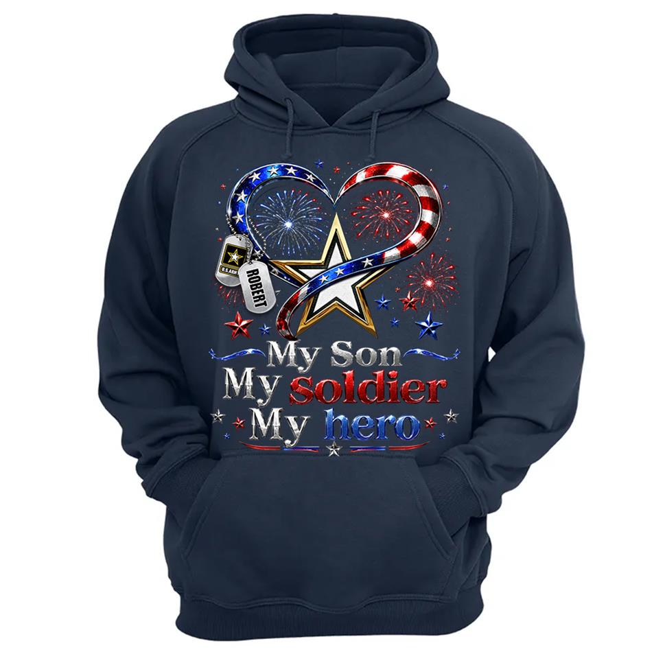 My Son My Soldier My Hero American Flag Heart Custom Shirt For Army Mom Wife Grandma Sister 4Th July Shirt H2511 Trna