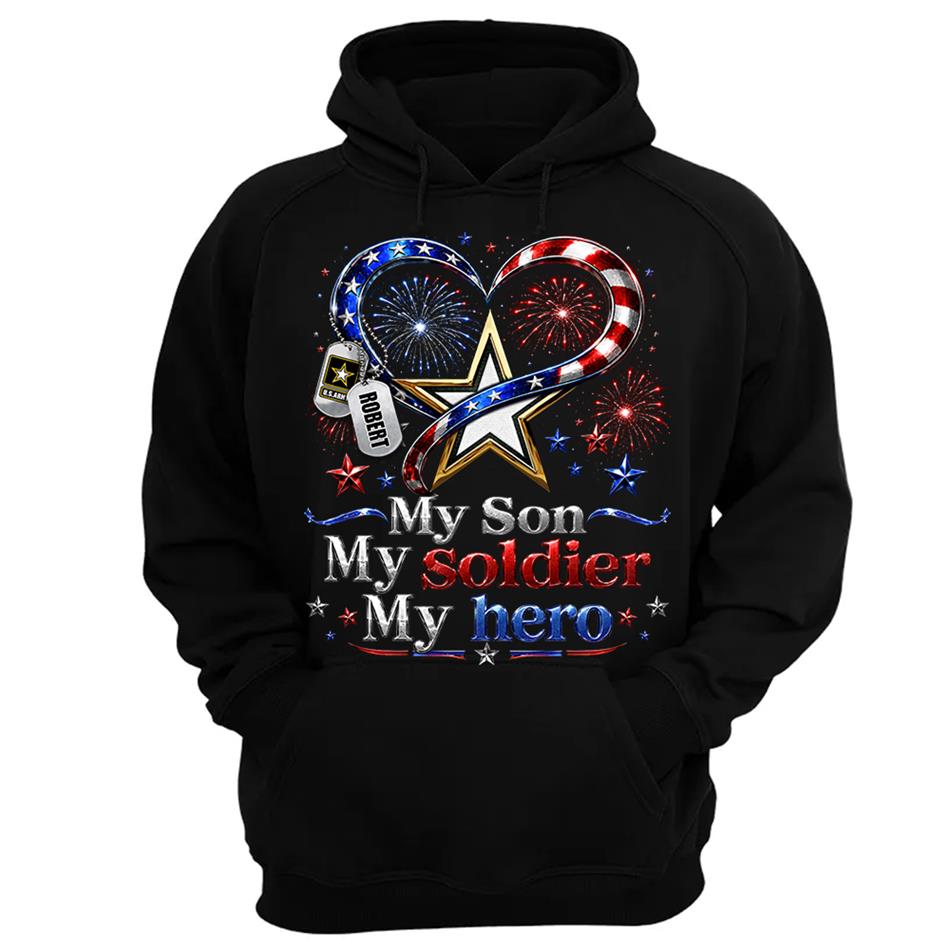 My Son My Soldier My Hero American Flag Heart Custom Shirt For Army Mom Wife Grandma Sister 4Th July Shirt H2511 Trna