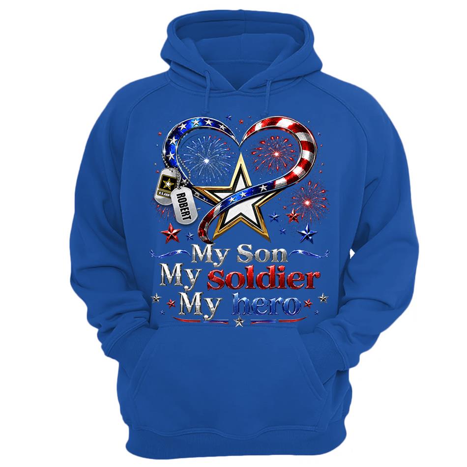 My Son My Soldier My Hero American Flag Heart Custom Shirt For Army Mom Wife Grandma Sister 4Th July Shirt H2511 Trna