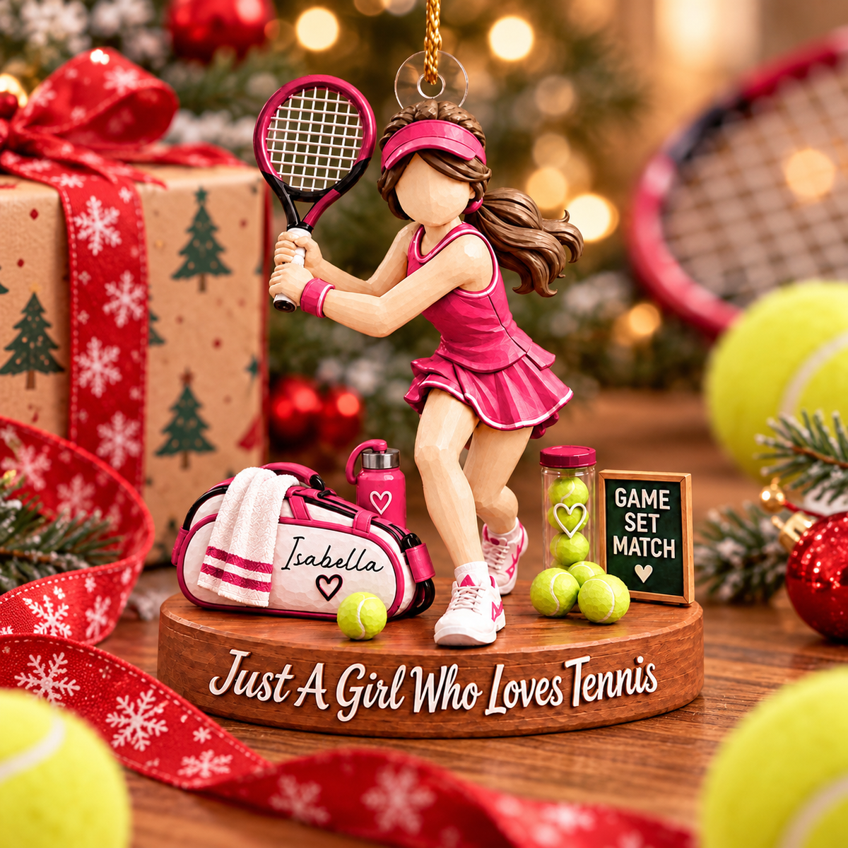 Custom Just A Girl Who Loves Tennis Acrylic Ornament, Unique Holiday Tree Decor, Tennis Player Gift L0411 VH01