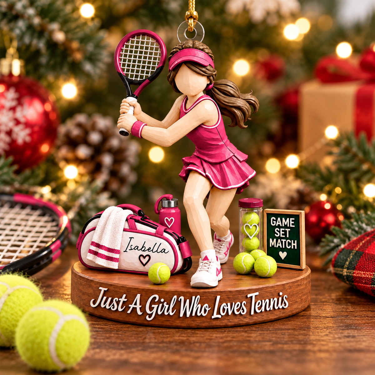 Custom Just A Girl Who Loves Tennis Acrylic Ornament, Unique Holiday Tree Decor, Tennis Player Gift L0411 VH01