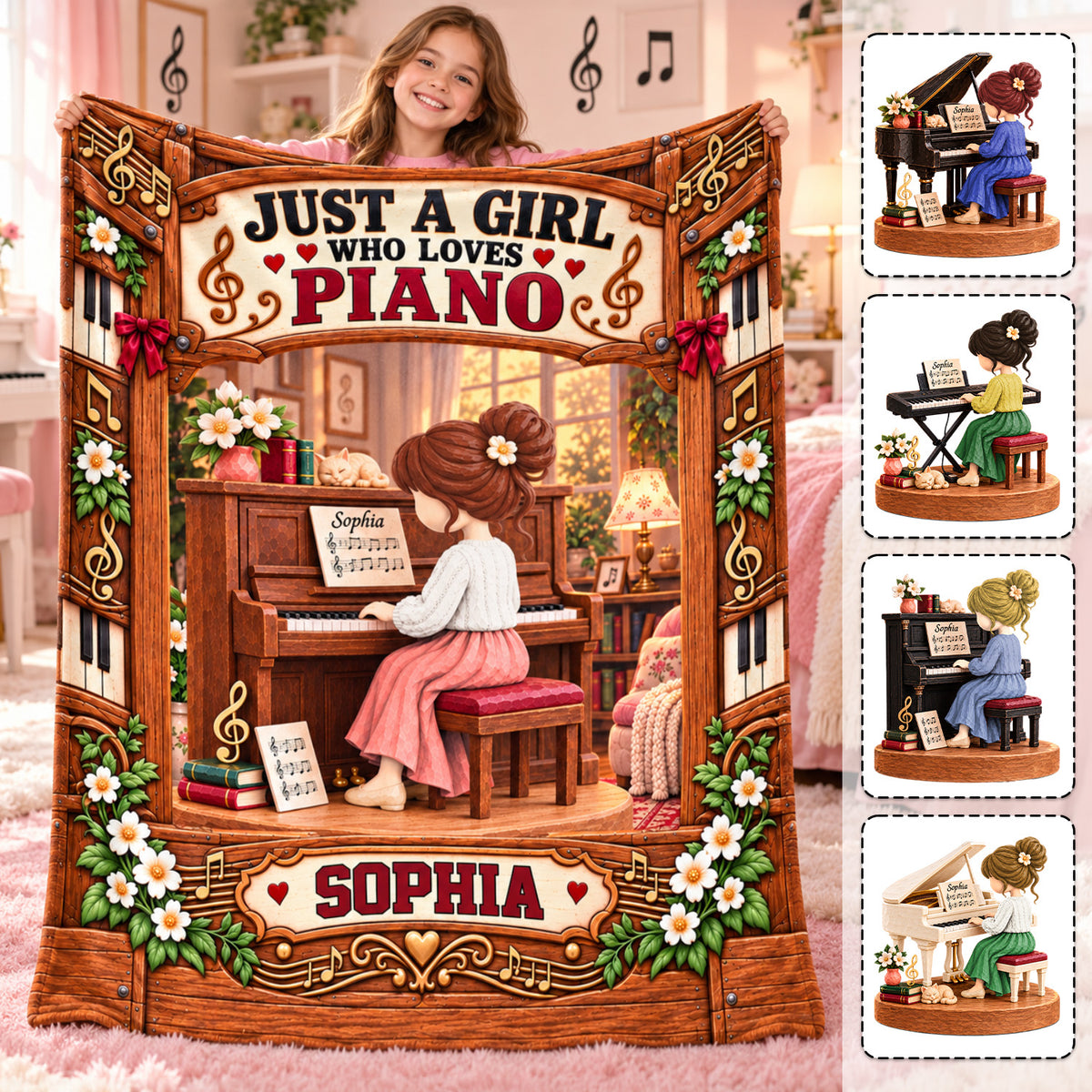 Just A Girl Who Loves Piano, Personalized Piano Blanket, Custom Name Gift, Gift For Piano Players Piano Lover MI209 Hv01 KL07