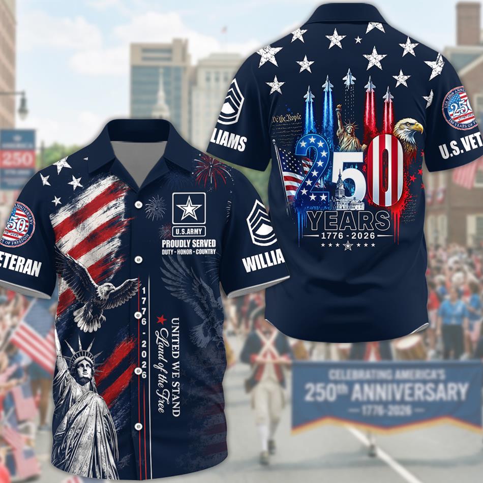 America 250th Anniversary 1776-2026 Hawaiian Shirt For Veteran Custom All Branches H2511 Trna