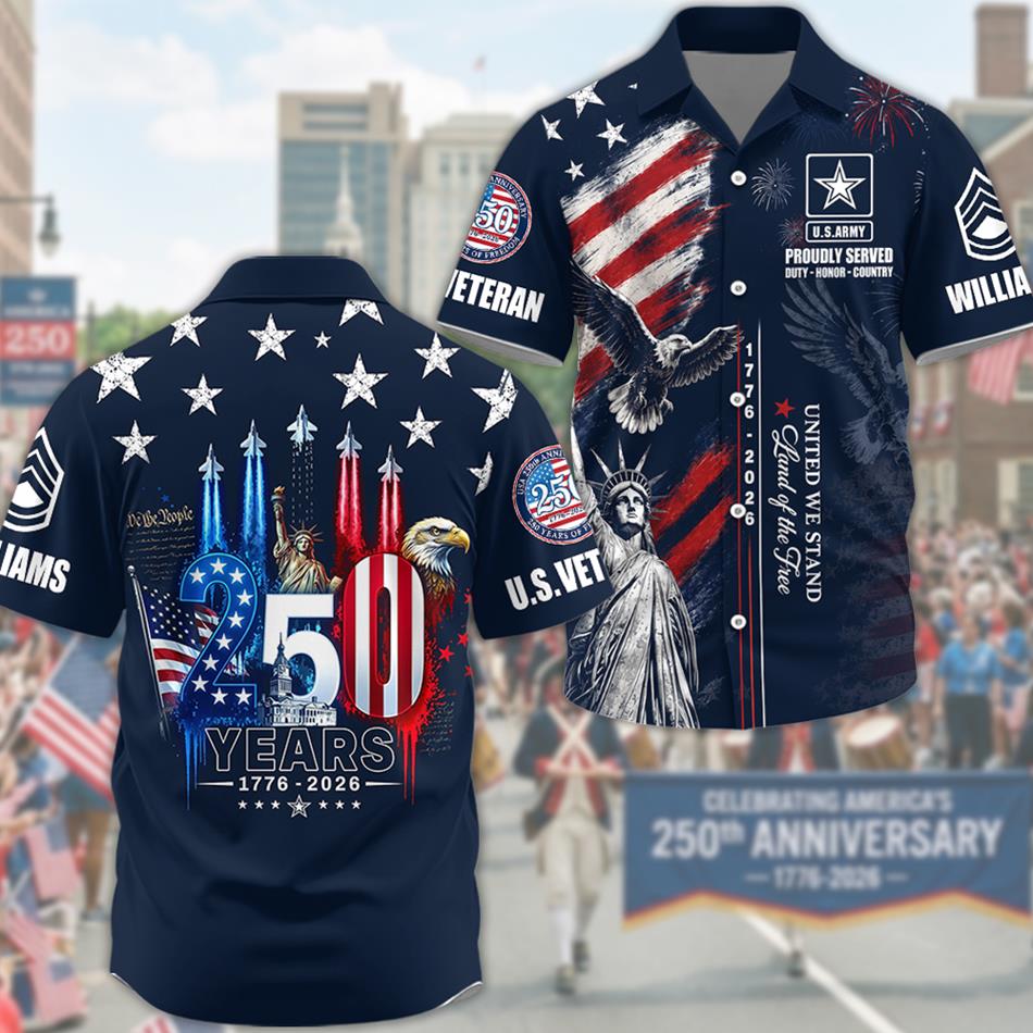 America 250th Anniversary 1776-2026 Hawaiian Shirt For Veteran Custom All Branches H2511 Trna