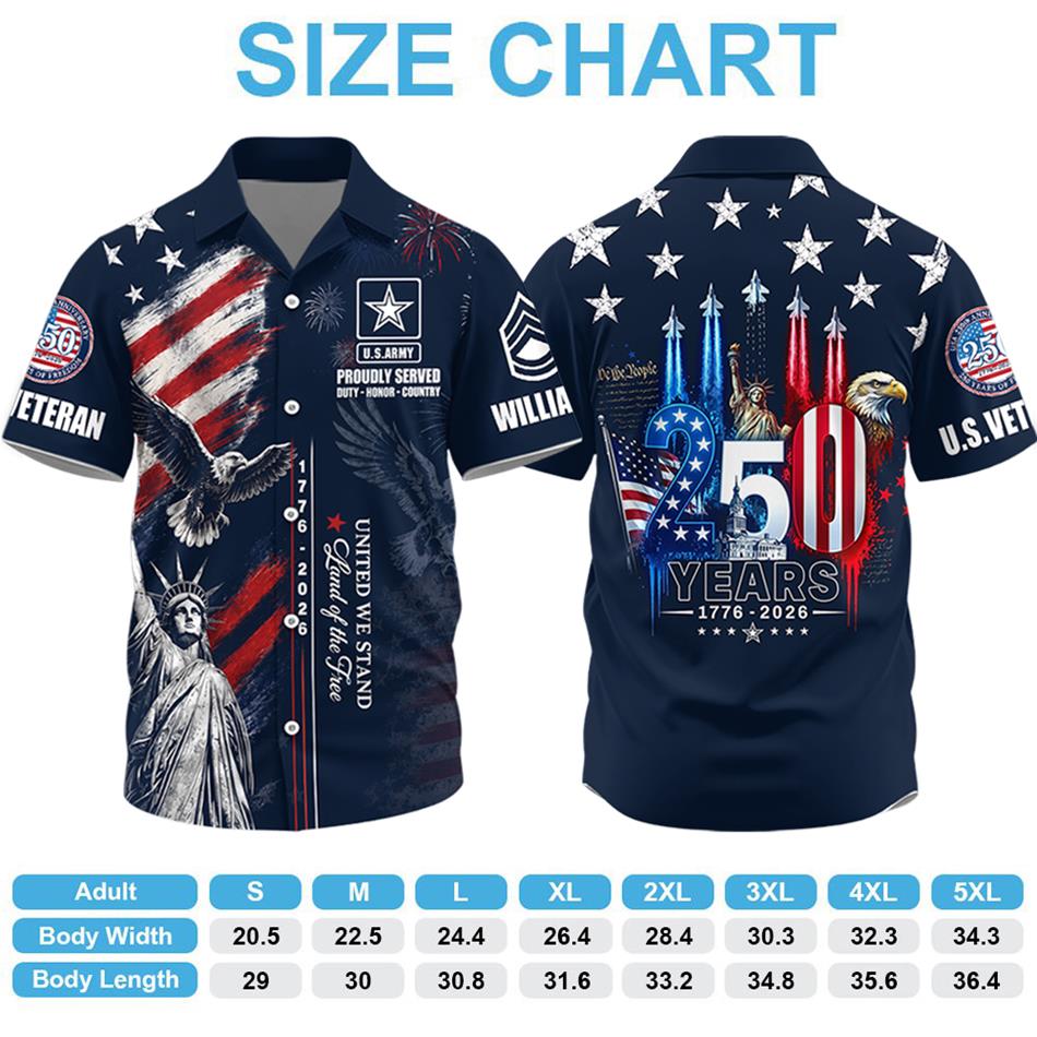 America 250th Anniversary 1776-2026 Hawaiian Shirt For Veteran Custom All Branches H2511 Trna