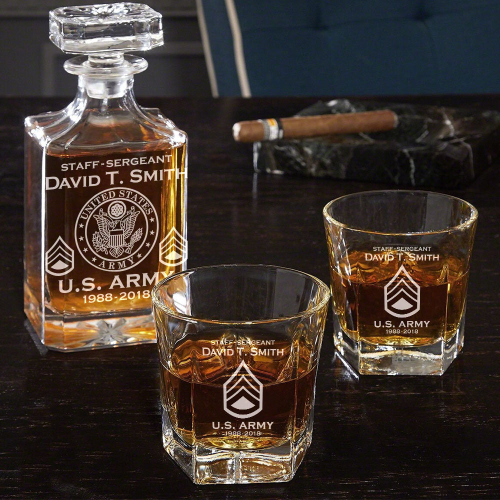 Custom Military Decanter Set Custom Whiskey Decanter Set For Military Veteran Military Retirement Gift H2511