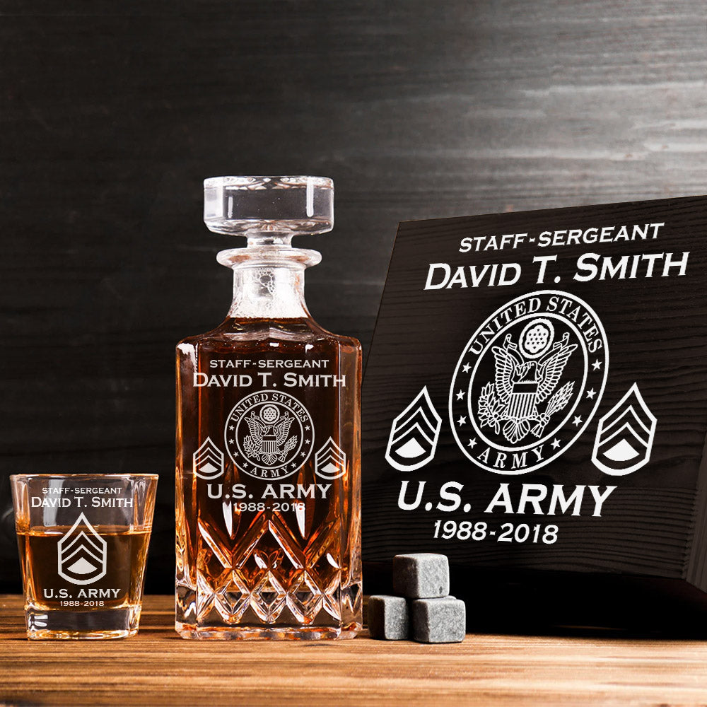 Custom Military Decanter Set Custom Whiskey Decanter Set For Military Veteran Military Retirement Gift H2511
