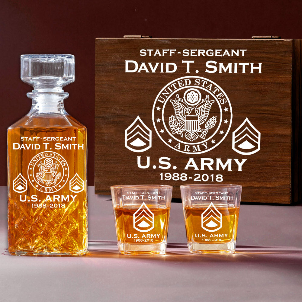 Custom Military Decanter Set Custom Whiskey Decanter Set For Military Veteran Military Retirement Gift H2511