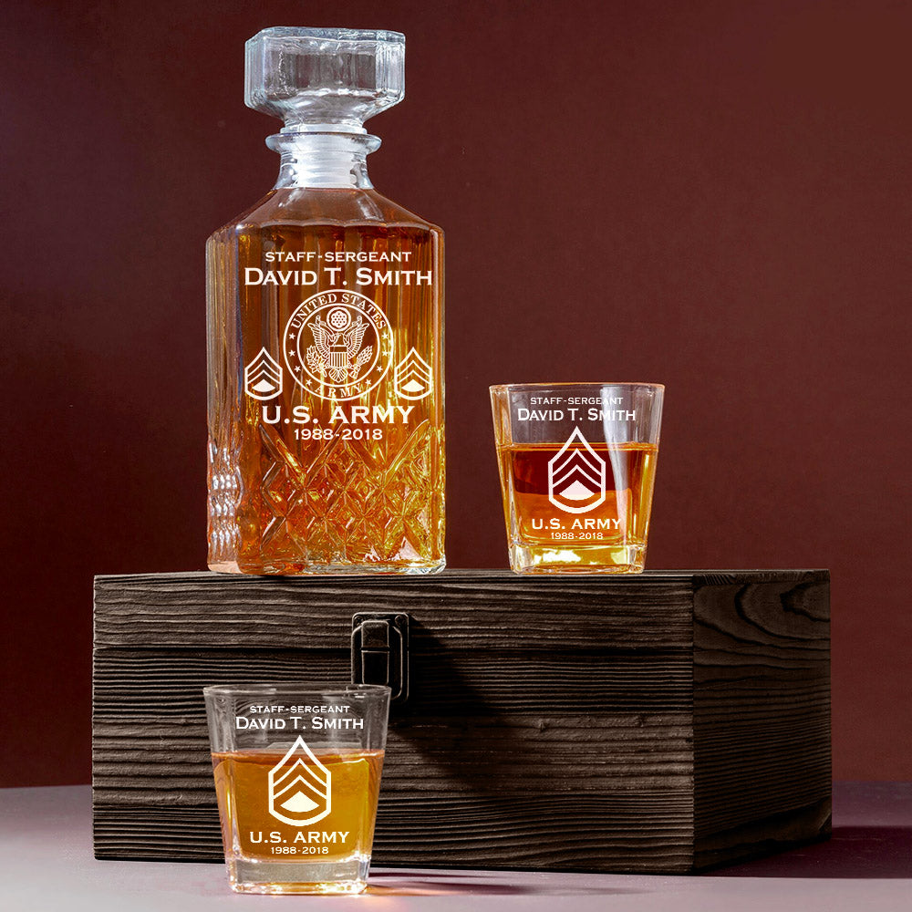 Custom Military Decanter Set Custom Whiskey Decanter Set For Military Veteran Military Retirement Gift H2511