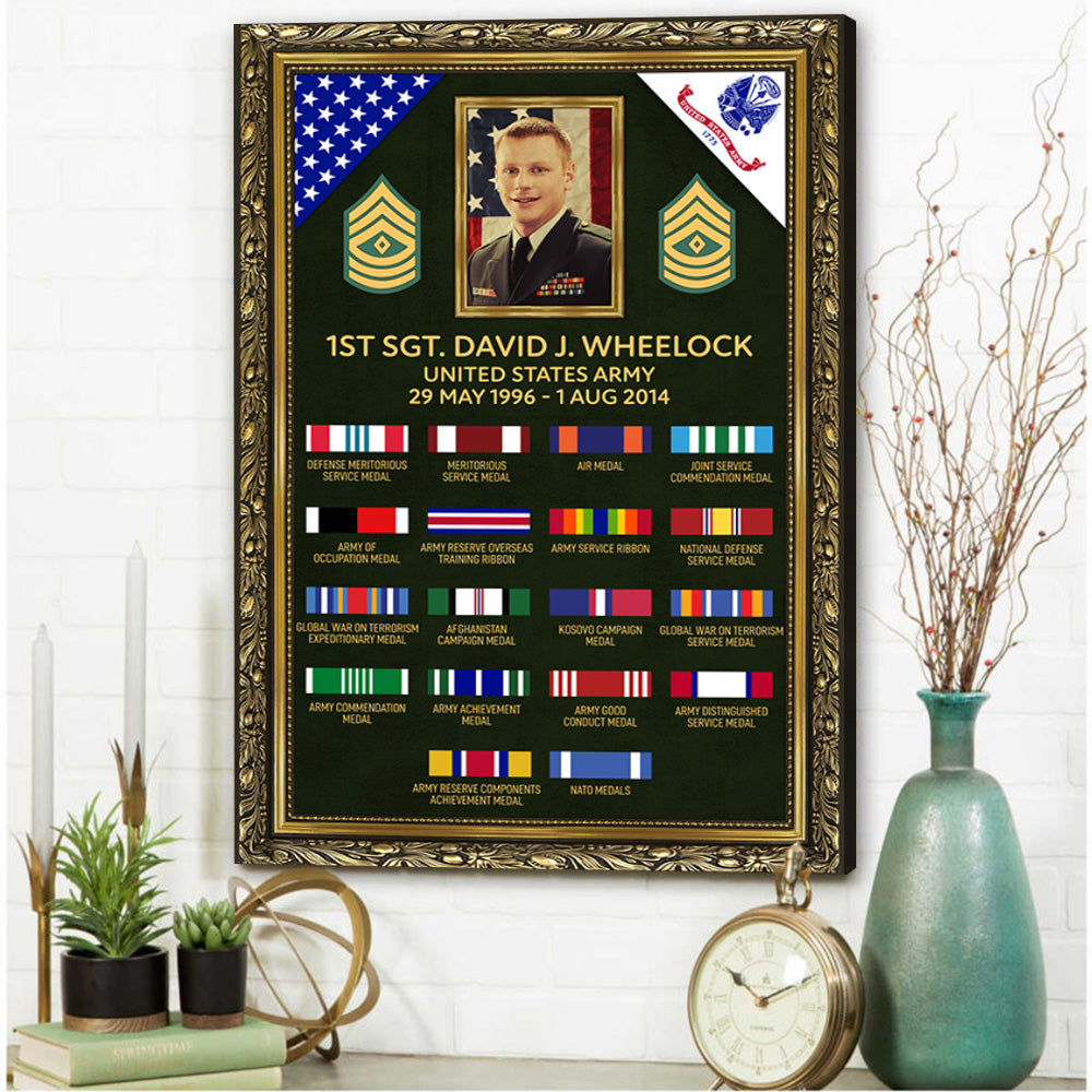 Personalized Canvas For Veteran Custom Veteran Information Rank Medal Ribbon Canvas For Veteran Proud Served H2511