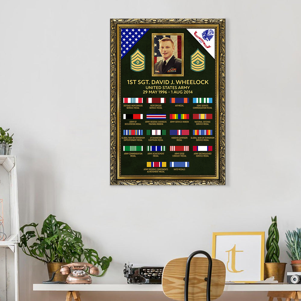 Personalized Canvas For Veteran Custom Veteran Information Rank Medal Ribbon Canvas For Veteran Proud Served H2511