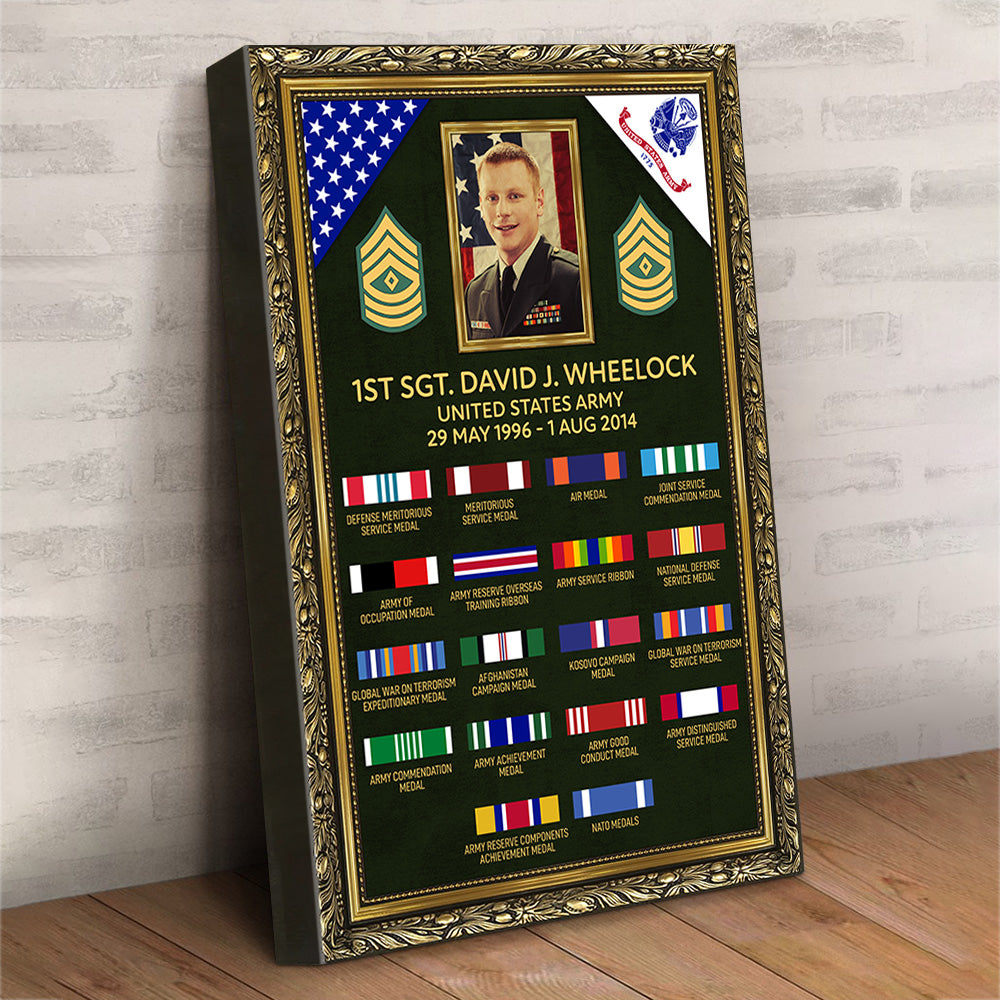 Personalized Canvas For Veteran Custom Veteran Information Rank Medal Ribbon Canvas For Veteran Proud Served H2511