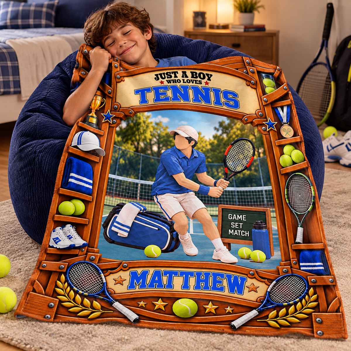 Custom Just A Boy Who Loves Tennis Blanket, Gift For Tennis Lovers L0411 Tm01 KL07