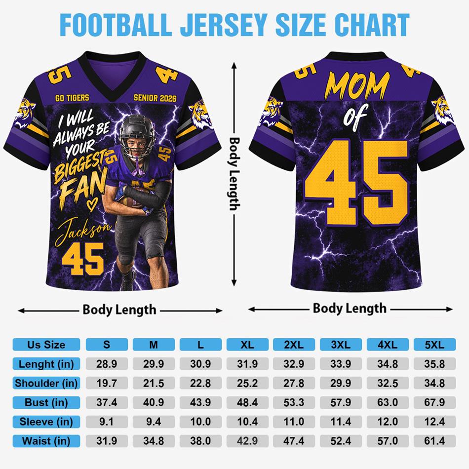Custom Photo I Will Always Your Biggest Fan – Personalized Football Mom Jersey with Custom Photo, Name & Number H2511 Trna