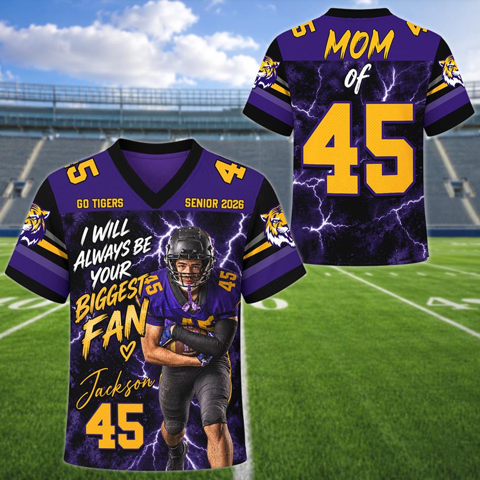 Custom Photo I Will Always Your Biggest Fan – Personalized Football Mom Jersey with Custom Photo, Name & Number H2511 Trna