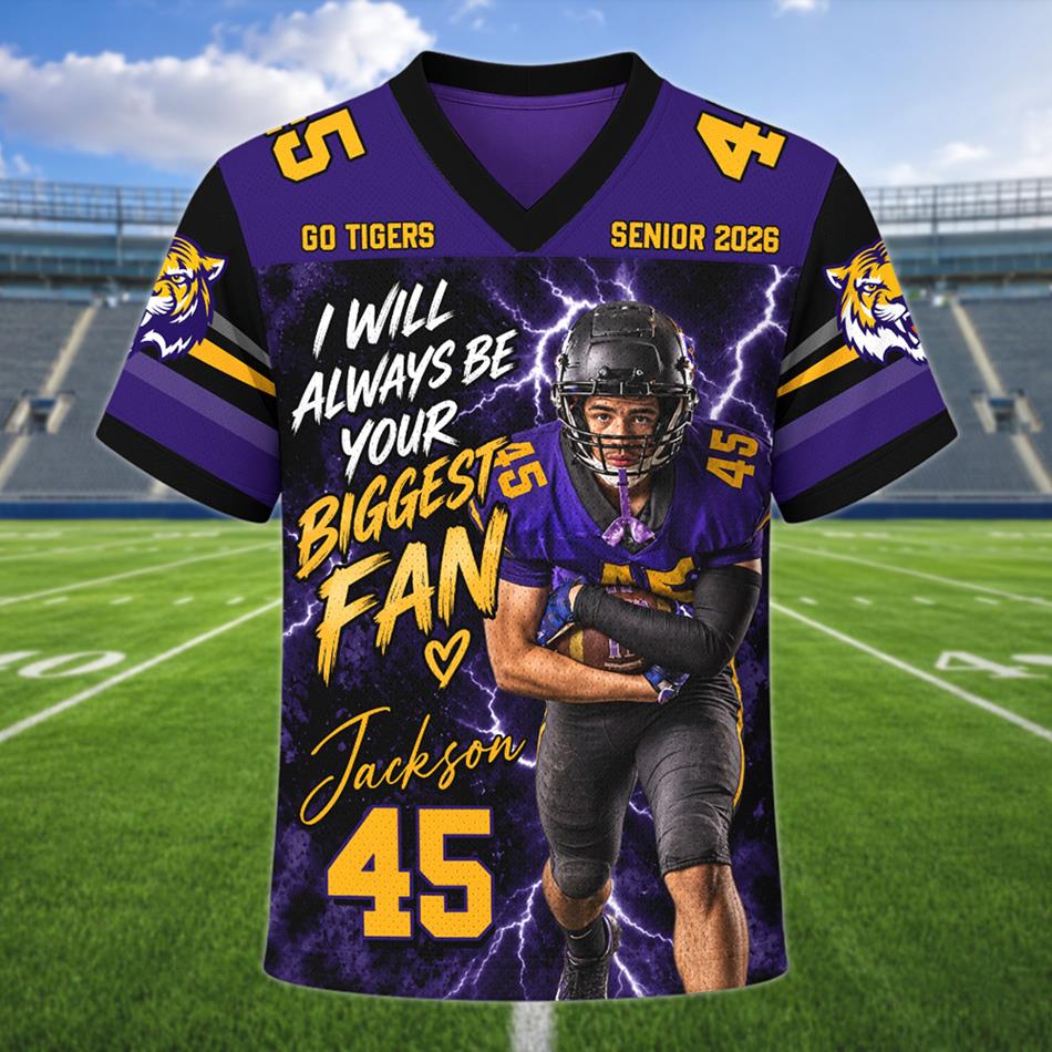Custom Photo I Will Always Your Biggest Fan – Personalized Football Mom Jersey with Custom Photo, Name & Number H2511 Trna