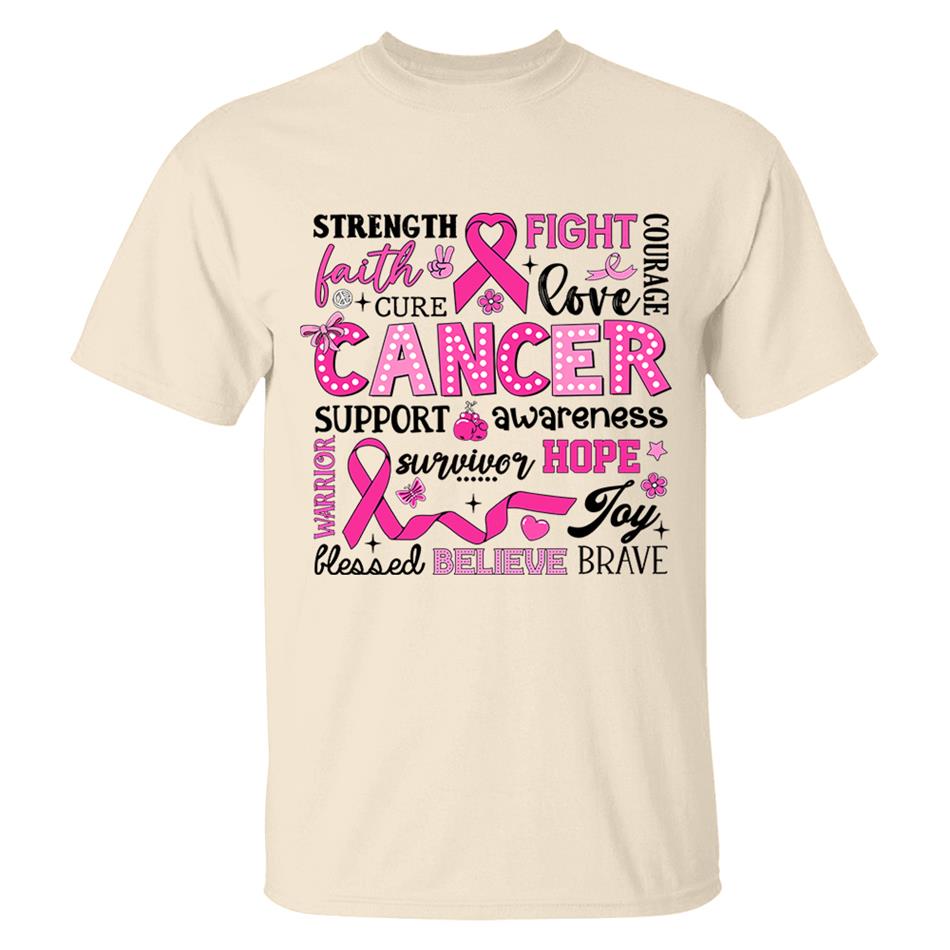 Strength Faith Cure Fight Love Courage Breast Cancer Awareness Inspirational Conquete Ribbon Shirt H2511 Trna