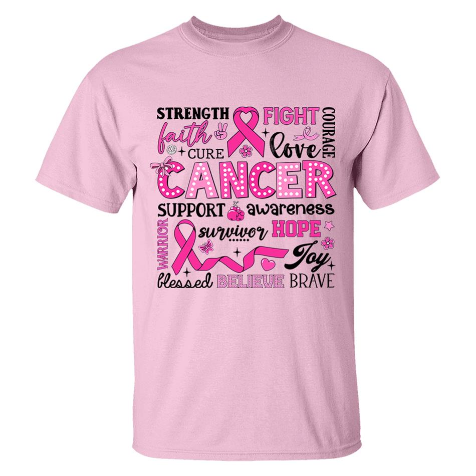 Strength Faith Cure Fight Love Courage Breast Cancer Awareness Inspirational Conquete Ribbon Shirt H2511 Trna