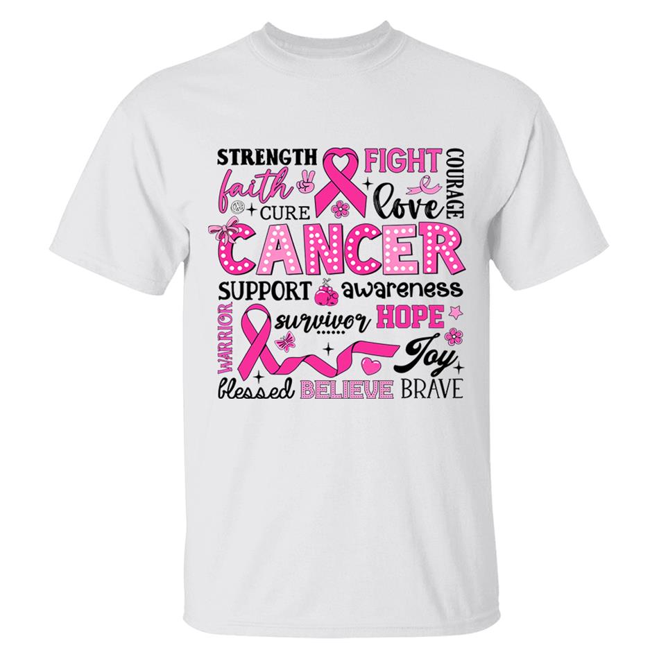 Strength Faith Cure Fight Love Courage Breast Cancer Awareness Inspirational Conquete Ribbon Shirt H2511 Trna