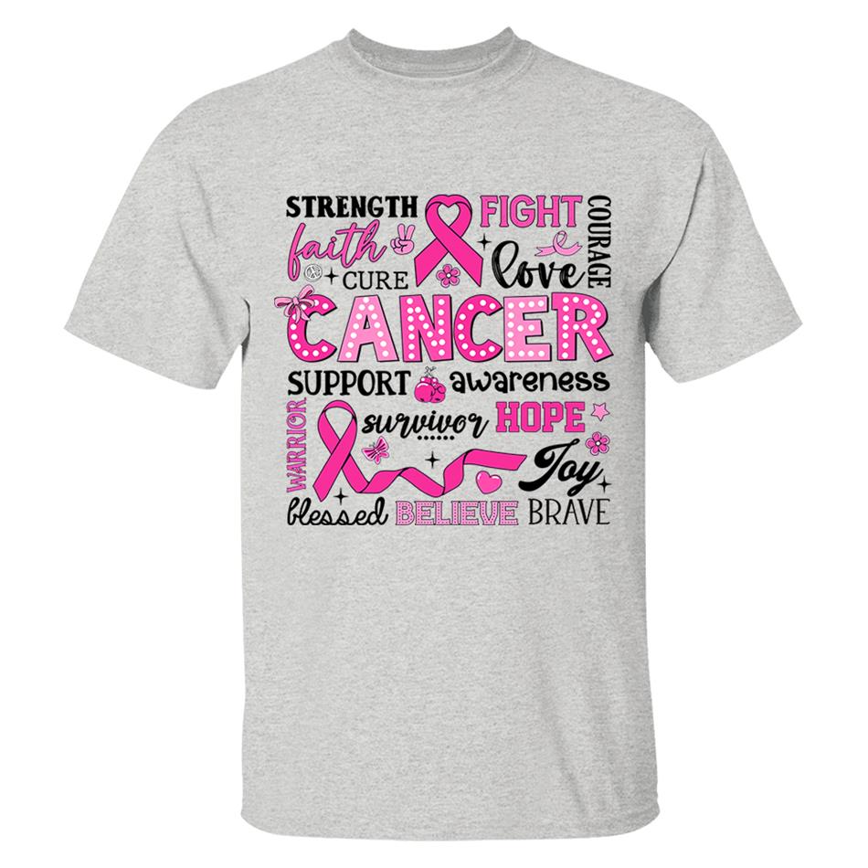 Strength Faith Cure Fight Love Courage Breast Cancer Awareness Inspirational Conquete Ribbon Shirt H2511 Trna
