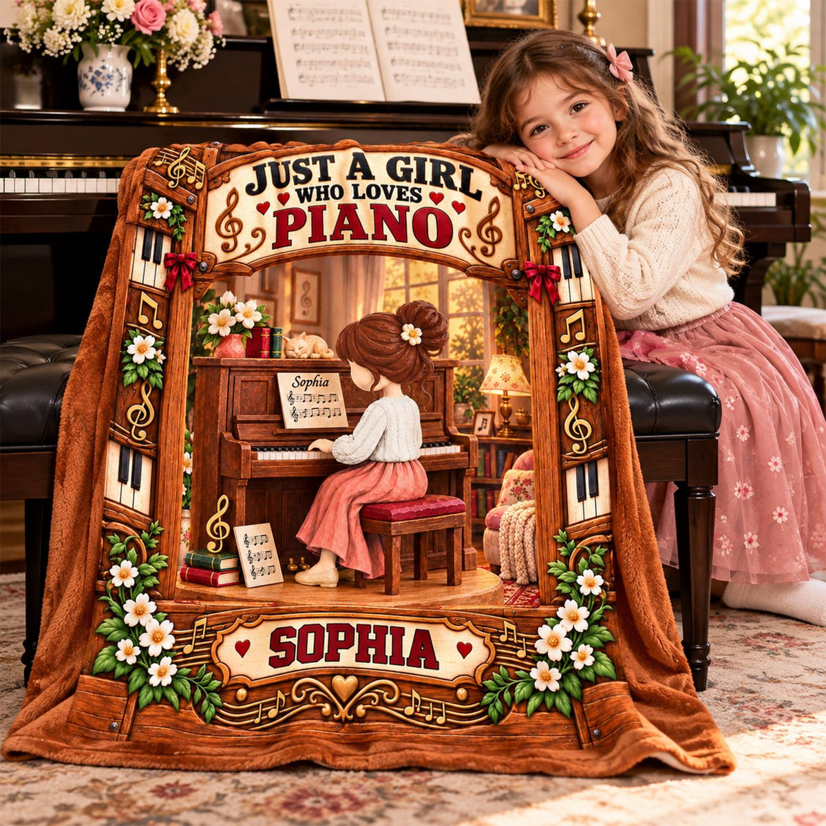 Just A Girl Who Loves Piano, Personalized Piano Blanket, Custom Name Gift, Gift For Piano Players Piano Lover MI209 Hv01 KL07