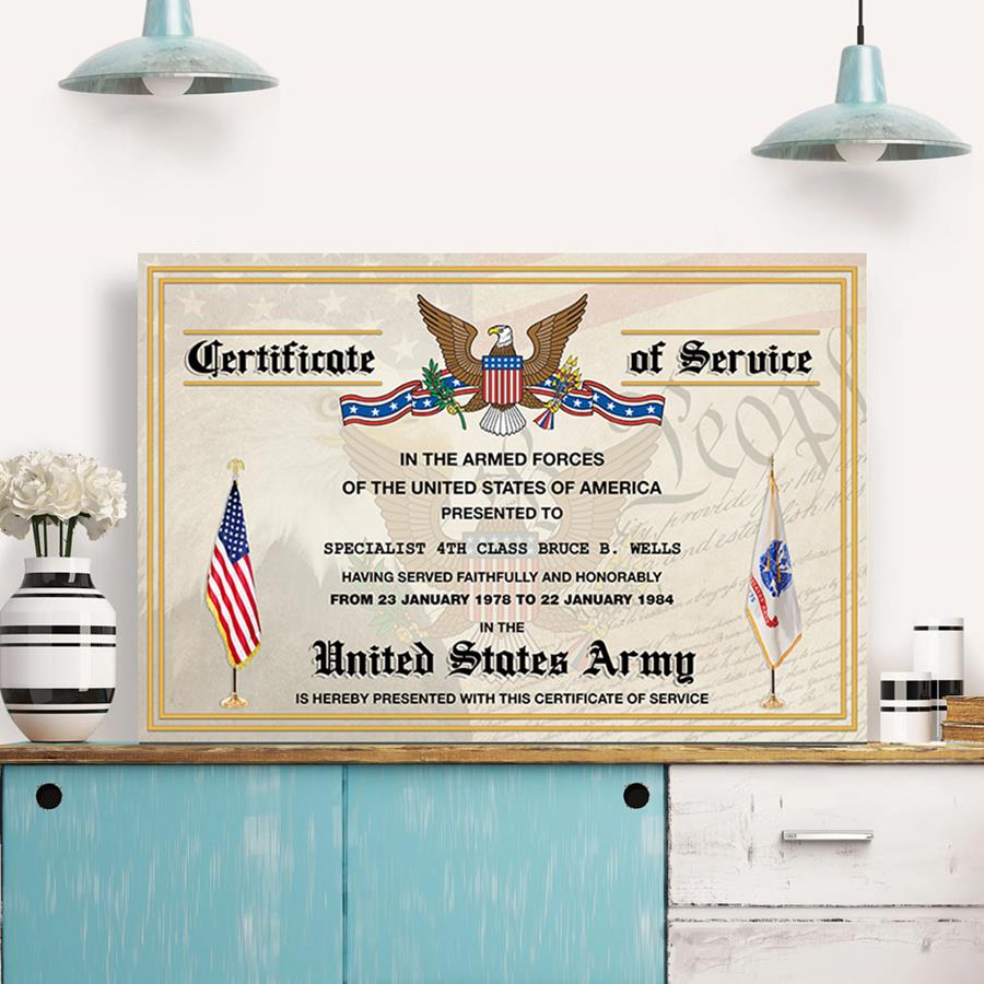 Military Veterans Certificate of Service Custom Poster and Canvas Gift For Soldier Veteran Dad Grandpa H2511 Trna