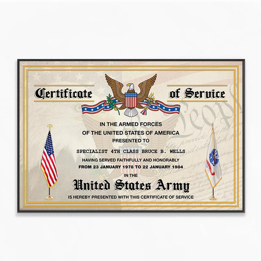 Military Veterans Certificate of Service Custom Poster and Canvas Gift For Soldier Veteran Dad Grandpa H2511 Trna