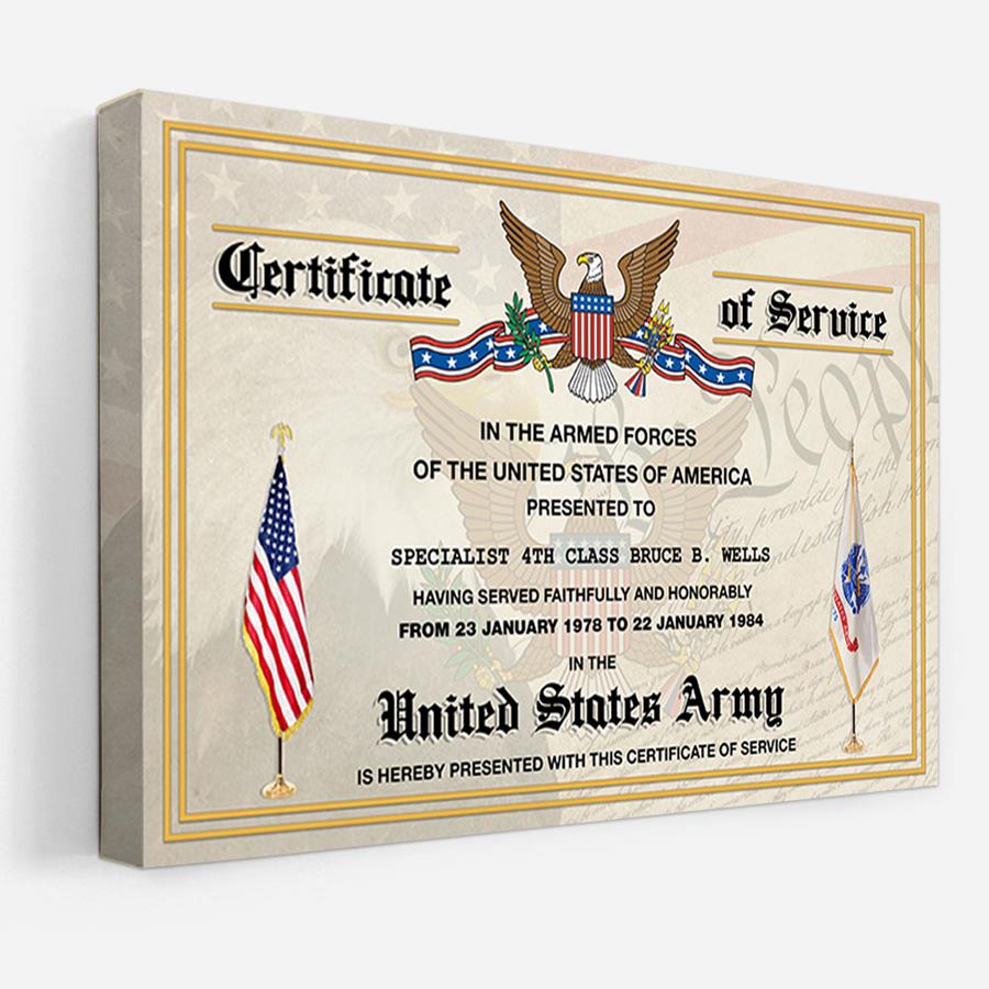 Military Veterans Certificate of Service Custom Poster and Canvas Gift For Soldier Veteran Dad Grandpa H2511 Trna