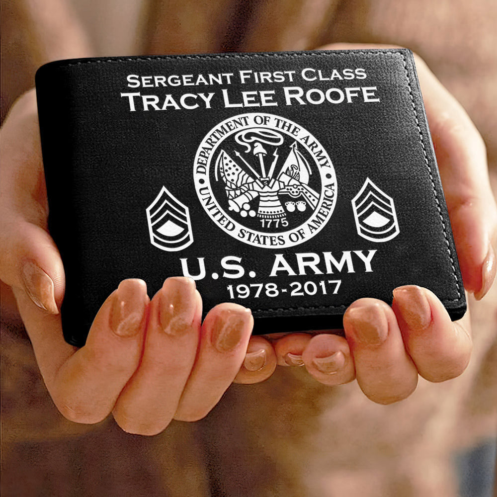 Custom Military Leather Wallet For Military Veteran Military Retirement Gift H2511
