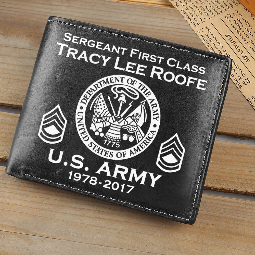 Custom Military Leather Wallet For Military Veteran Military Retirement Gift H2511