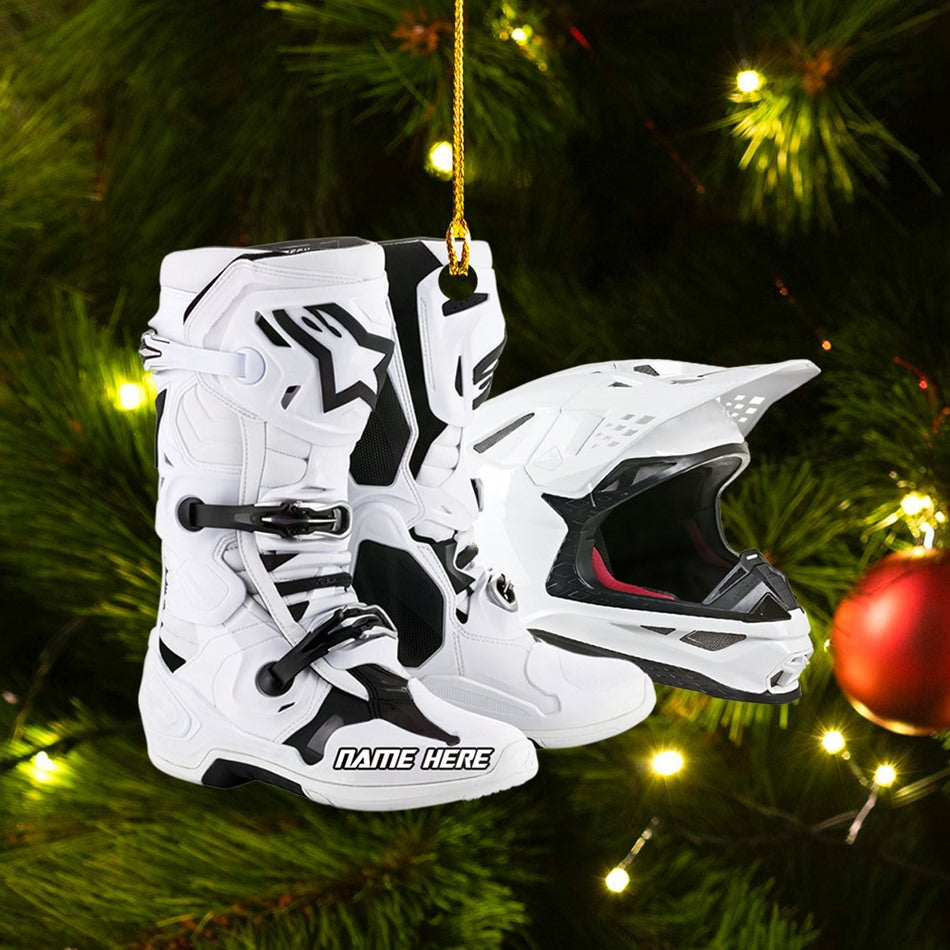 Personalized Ornament Motocross Boots Hemlet Custom Shaped Ornament, Made By Acrylic And The 2 Sides Are The Same H2511