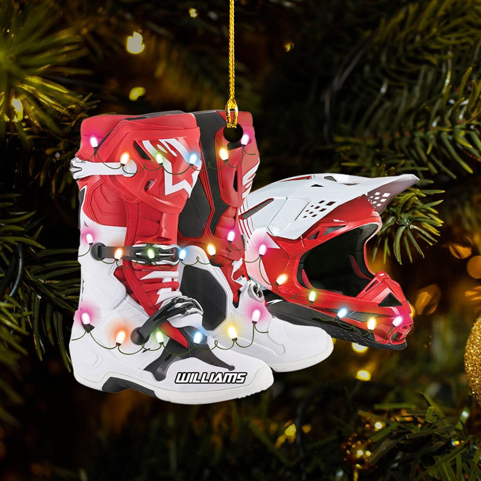 Personalized Ornament Motocross Boots Hemlet Custom Shaped Ornament, Made By Acrylic And The 2 Sides Are The Same H2511