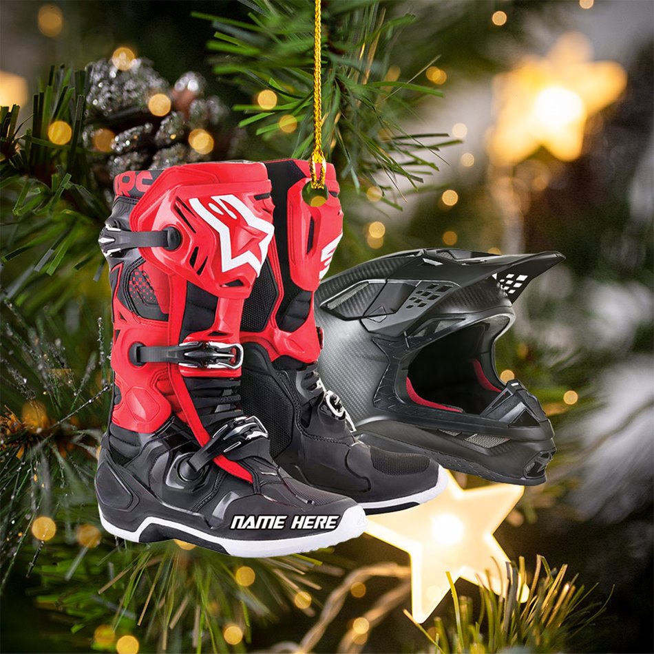 Personalized Ornament Motocross Boots Hemlet Custom Shaped Ornament, Made By Acrylic And The 2 Sides Are The Same H2511
