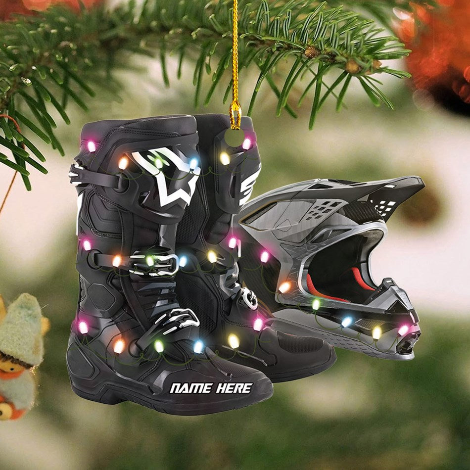 Personalized Ornament Motocross Boots Hemlet Custom Shaped Ornament, Made By Acrylic And The 2 Sides Are The Same H2511