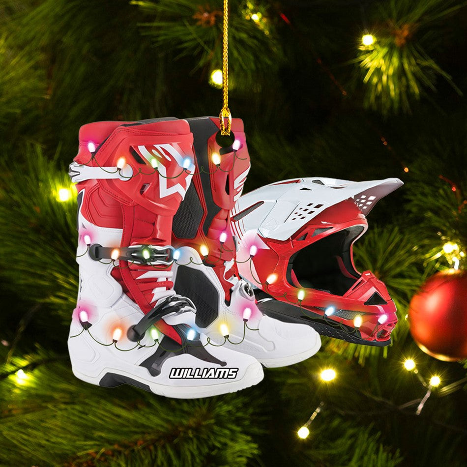 Personalized Ornament Motocross Boots Hemlet Custom Shaped Ornament, Made By Acrylic And The 2 Sides Are The Same H2511