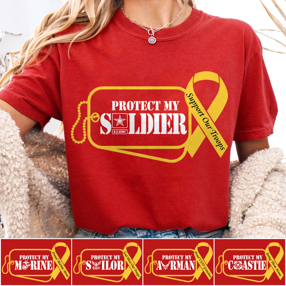Protect My Service Member, Yellow Ribbon Deployment Dogtags Custom Shirt For Military Mom Sister Wife... Support Our Troops Shirt H2511 Trna