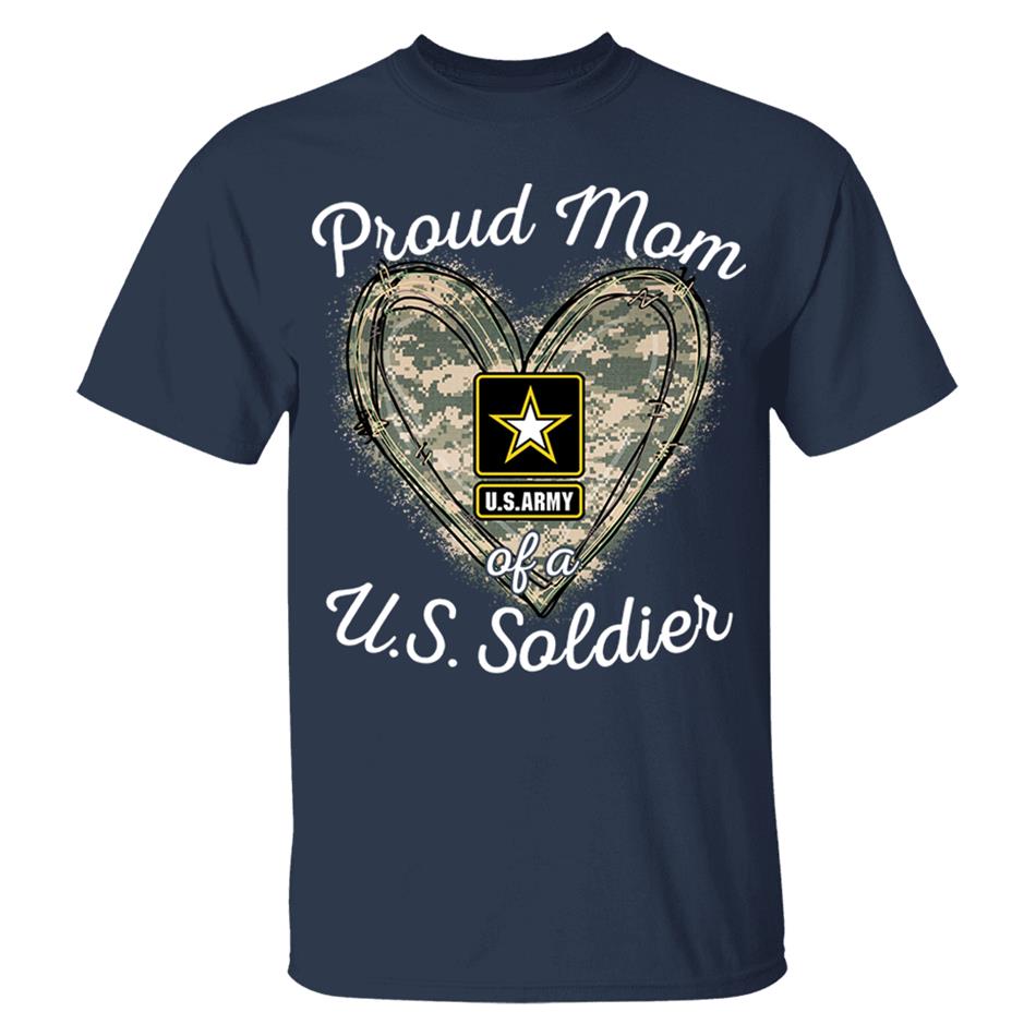 Proud Mom Of A U.S. Soldier Camo Heart Custom Shirt For Military Mom Grandma Sister... Family H2511 Trna