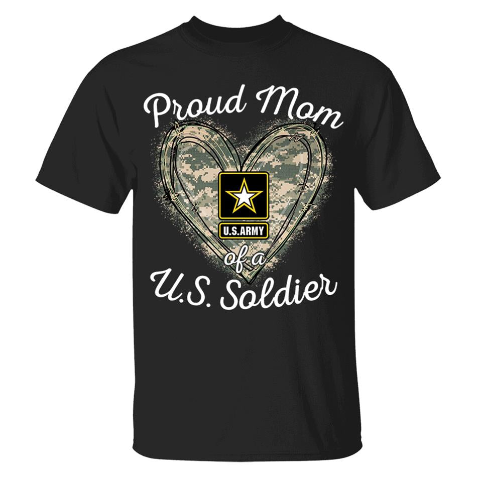 Proud Mom Of A U.S. Soldier Camo Heart Custom Shirt For Military Mom Grandma Sister... Family H2511 Trna
