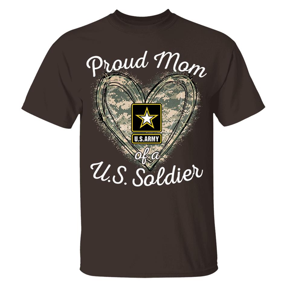 Proud Mom Of A U.S. Soldier Camo Heart Custom Shirt For Military Mom Grandma Sister... Family H2511 Trna