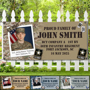 Proud Family Banner Custom Custom Soldier Photo, Recruit Training Unit Designation, Military Basic Training Graduration Day Gift H2511 Trna