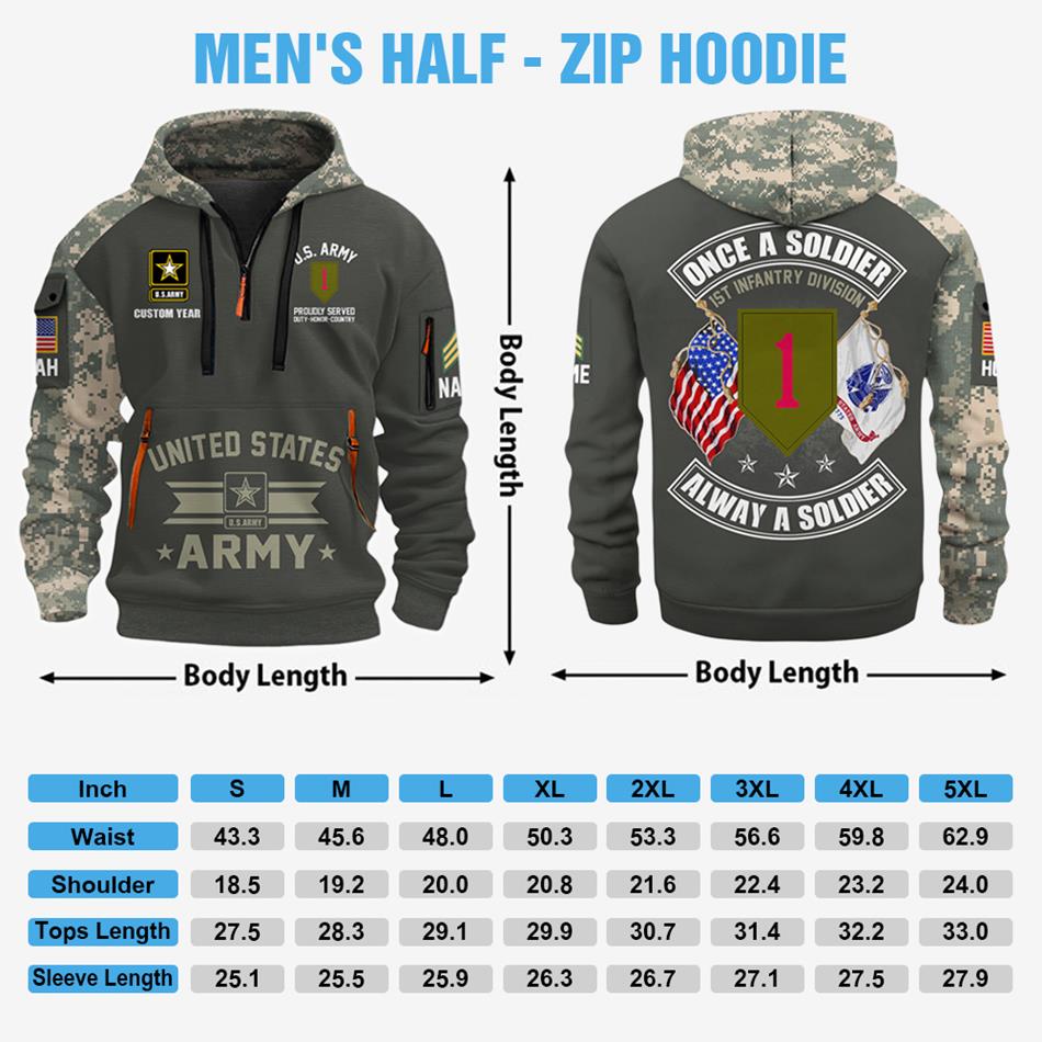 Once A Soldier Alway A Soldier Custom Hoodie Half Zipper All Over Print Shirt Gift For US Veterans H2511 Trna