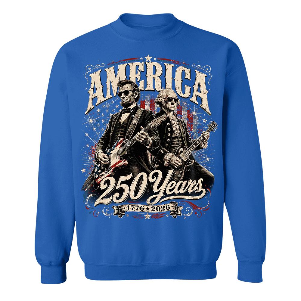 250 Years America Anniversary Guitar Shirt, George Washington & Lincoln Playing Guitar, Funny 4th of July Rock Tee Hv01