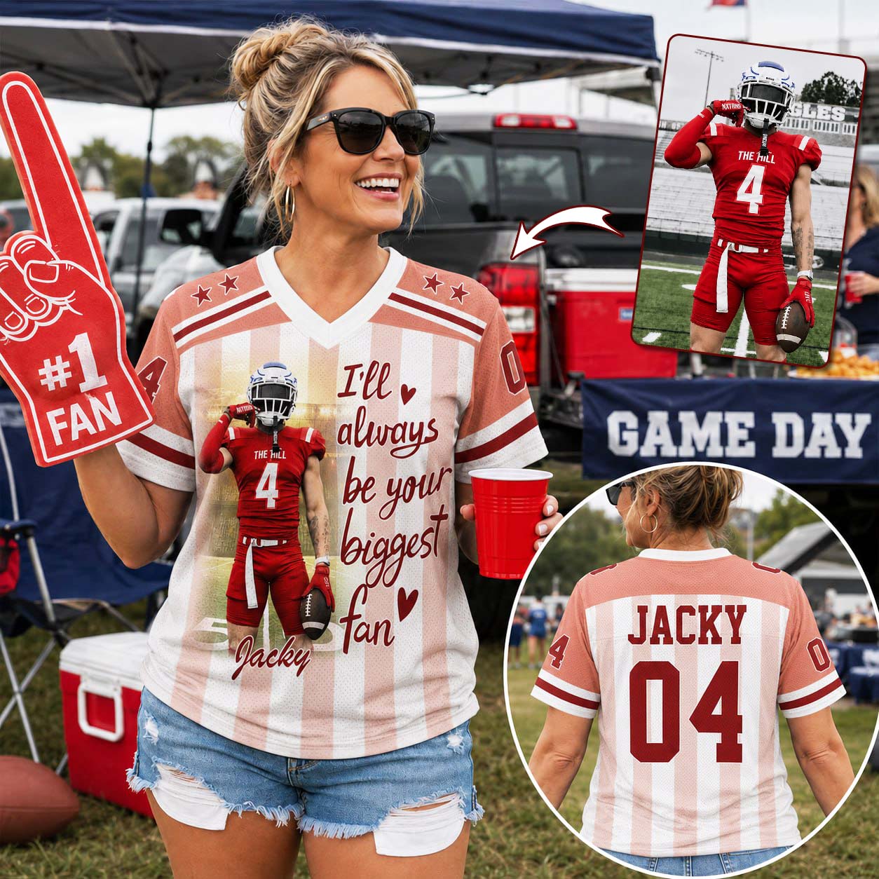 I'll Always Be Your Biggest Fan, Personalized Football Jersey, Custom Photo Gift For Football Lovers For Sport Family Vr2 T1807 Pt99
