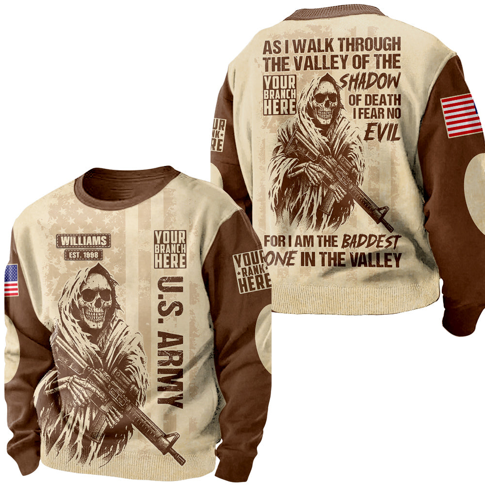 Vintage Shirt As I Walk Through The Valley I Fear No Evil For I Am The Baddest One In The Valley Personalized All Over Print Shirt For Veteran H2511