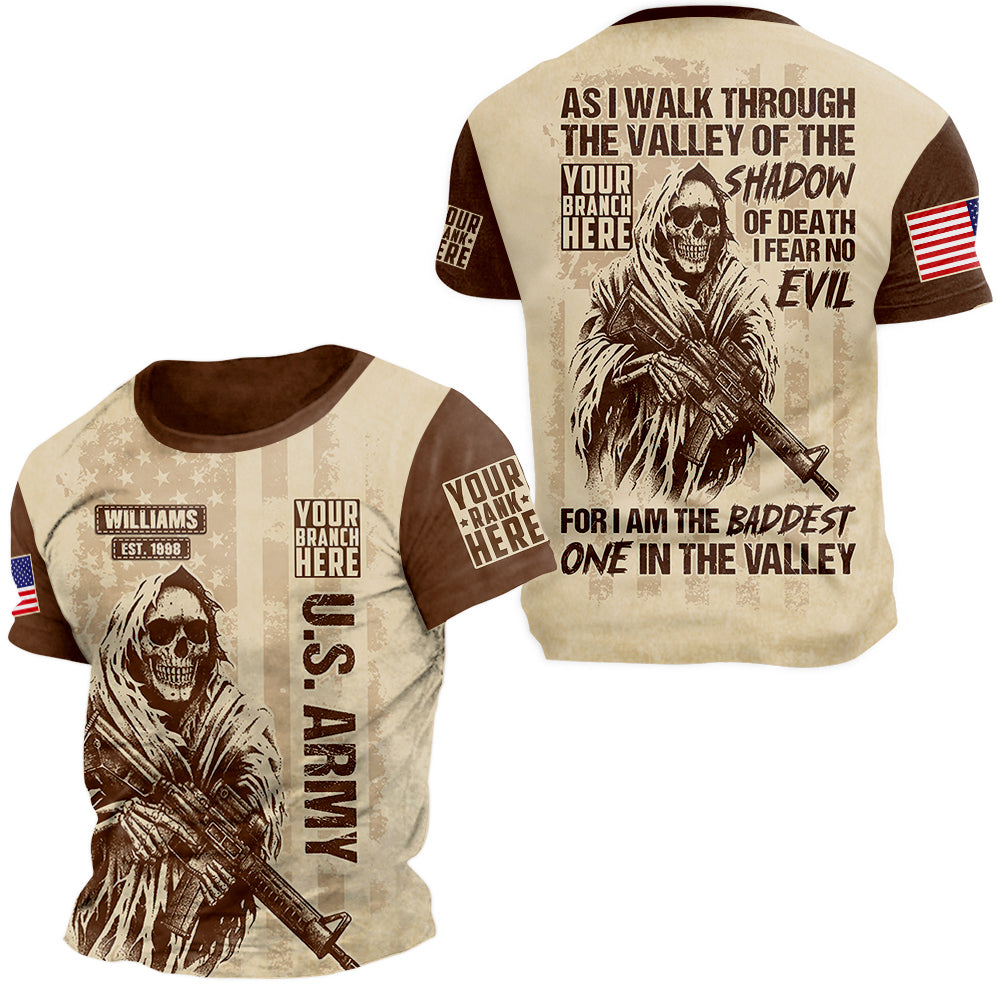 Vintage Shirt As I Walk Through The Valley I Fear No Evil For I Am The Baddest One In The Valley Personalized All Over Print Shirt For Veteran H2511