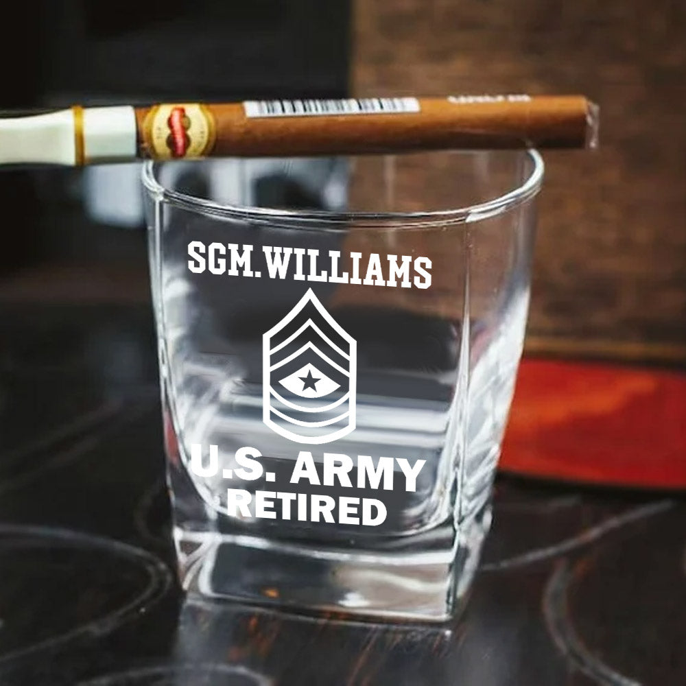 Custom Rank US Veteran Whiskey Hexagon Decanter Set Full Gift for Veteran Military Retirement H2511