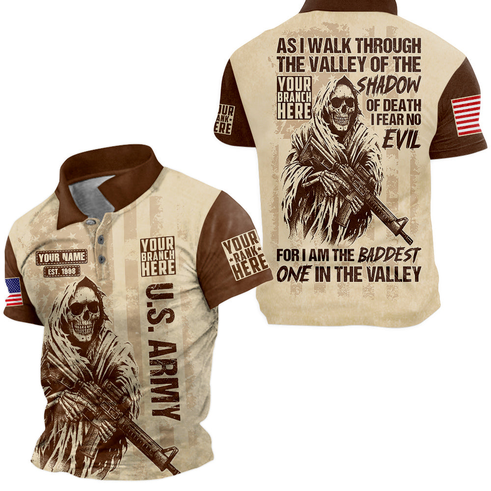 Vintage Shirt As I Walk Through The Valley I Fear No Evil For I Am The Baddest One In The Valley Personalized All Over Print Shirt For Veteran H2511