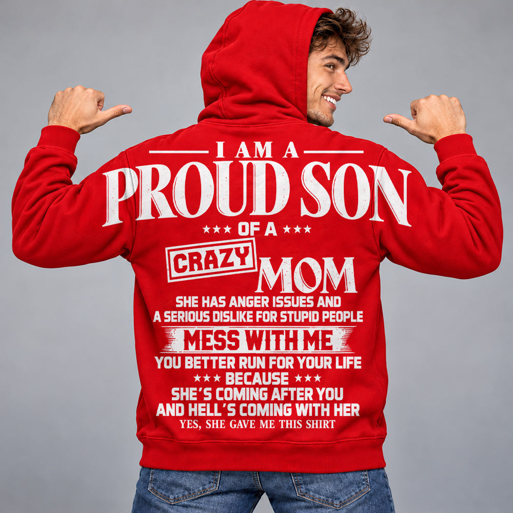 I Am A Proud Son Of A Crazy Mom Oversized Shoulder Print Shirt T24