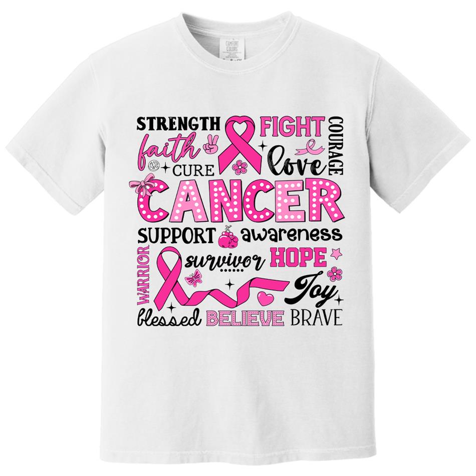 Strength Faith Cure Fight Love Courage Breast Cancer Awareness Inspirational Conquete Ribbon Shirt H2511 Trna