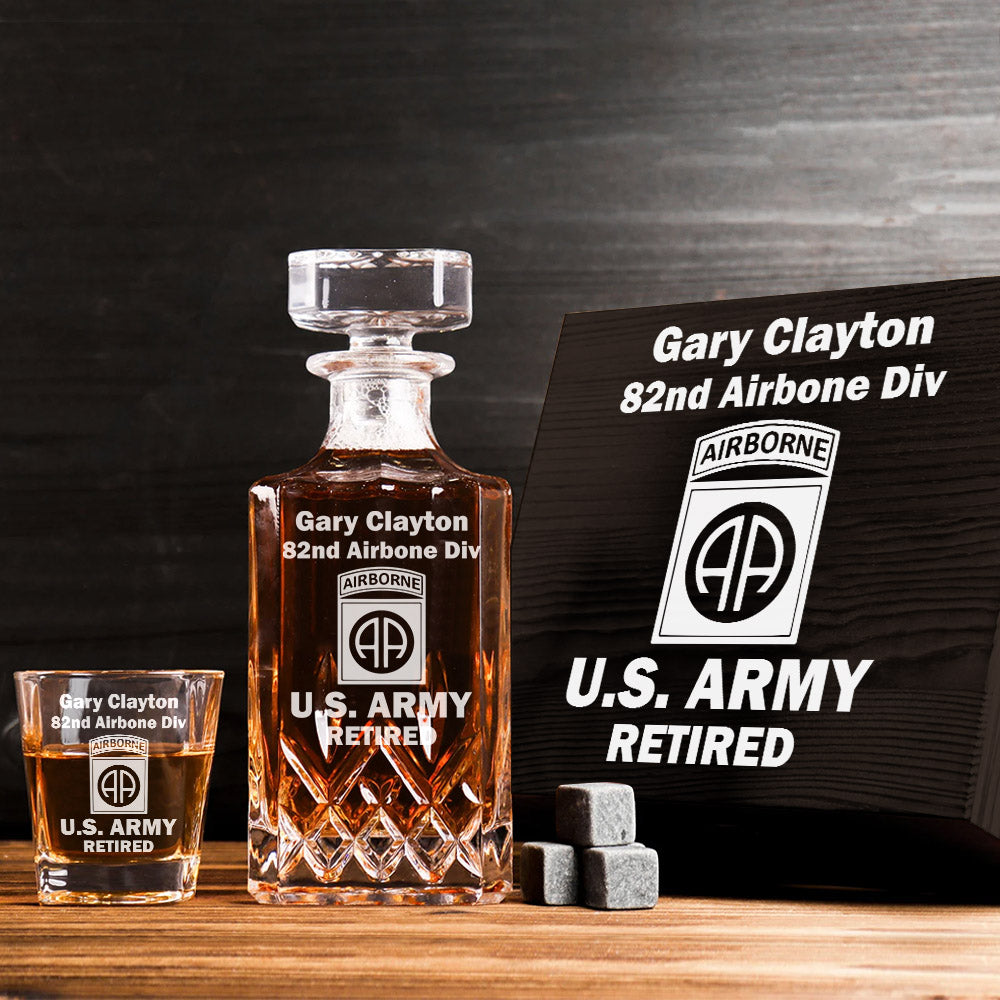 US Military Custom Dision Logo Personalized Whiskey Decanter Set Gift For Veteran Military Retired H2511